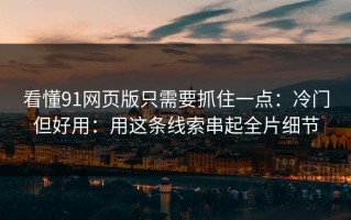 看懂91网页版只需要抓住一点：冷门但好用：用这条线索串起全片细节