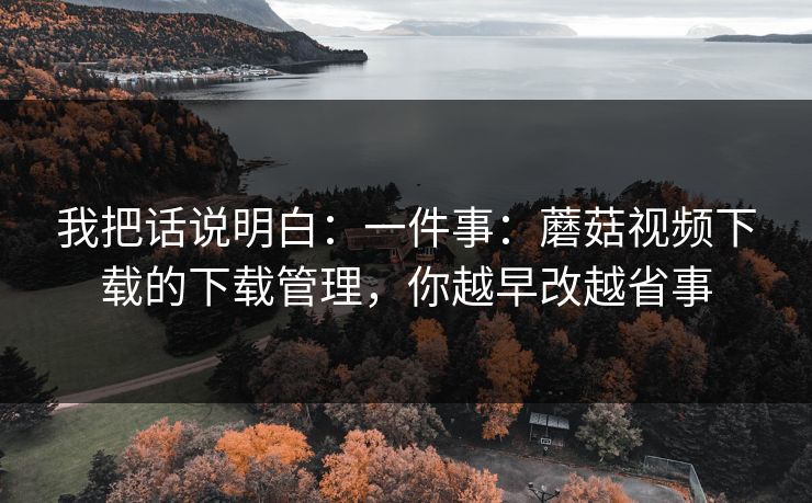我把话说明白：一件事：蘑菇视频下载的下载管理，你越早改越省事
