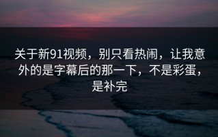 关于新91视频，别只看热闹，让我意外的是字幕后的那一下，不是彩蛋，是补完