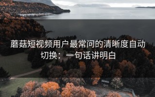 蘑菇短视频用户最常问的清晰度自动切换：一句话讲明白