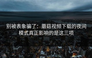 别被表象骗了：蘑菇视频下载的夜间模式真正影响的是这三项