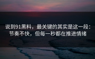 说到91黑料，最关键的其实是这一段：节奏不快，但每一秒都在推进情绪