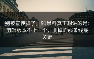 别被宣传骗了，91黑料真正想讲的是：剪辑版本不止一个，删掉的那条线最关键