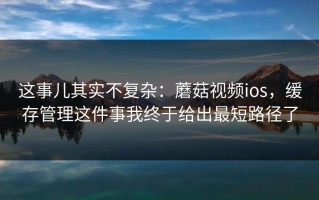 这事儿其实不复杂：蘑菇视频ios，缓存管理这件事我终于给出最短路径了